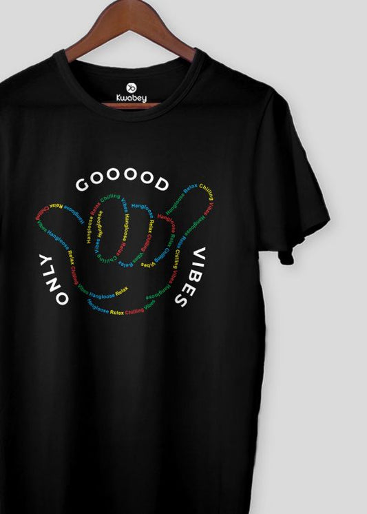 Only Good Vibes Black Half Sleeve T-shirt For Men