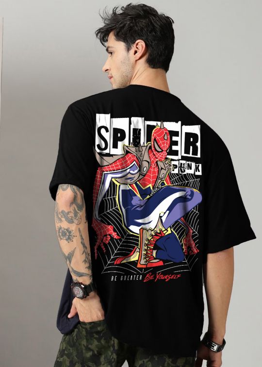 Spider Punk Black Oversized T-Shirt For Men