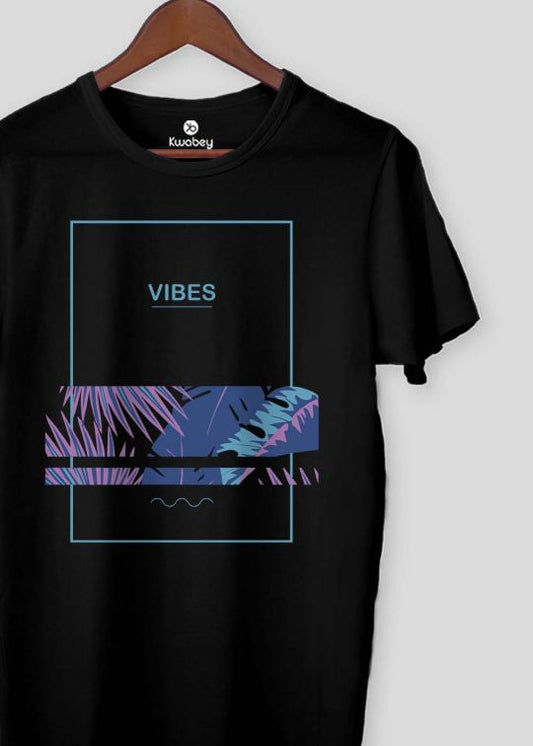 Vibes Posted Black Half Sleeve T-shirt For Men