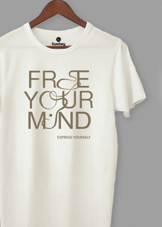 Free Your Mind Egg Shell White Half Sleeve T-Shirt For Men