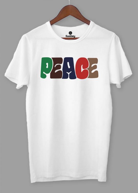Color Peace White Half Sleeve T-Shirt For Men