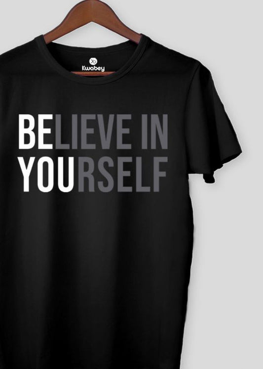 Believe In Yourself Black Black Half Sleeve T-Shirt For Men