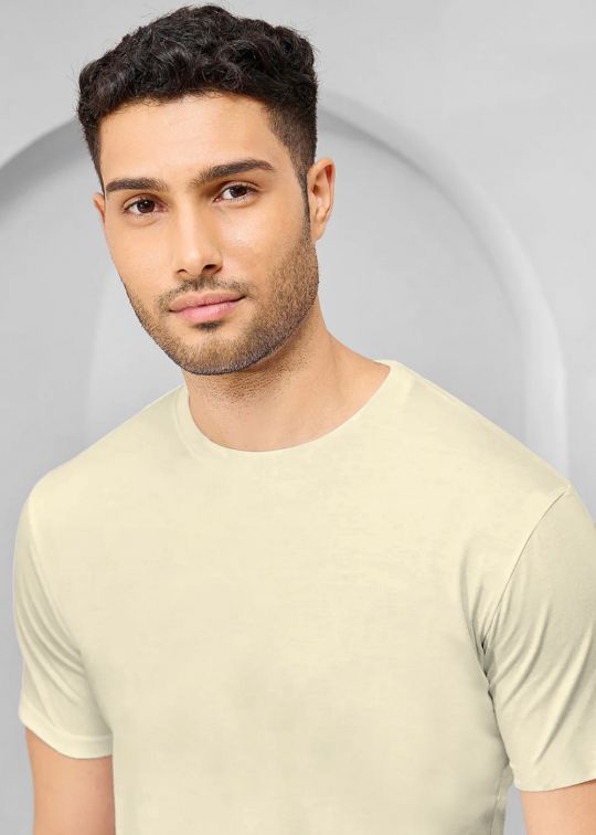 Solid White Cap Grey Half Sleeve RN T-Shirt