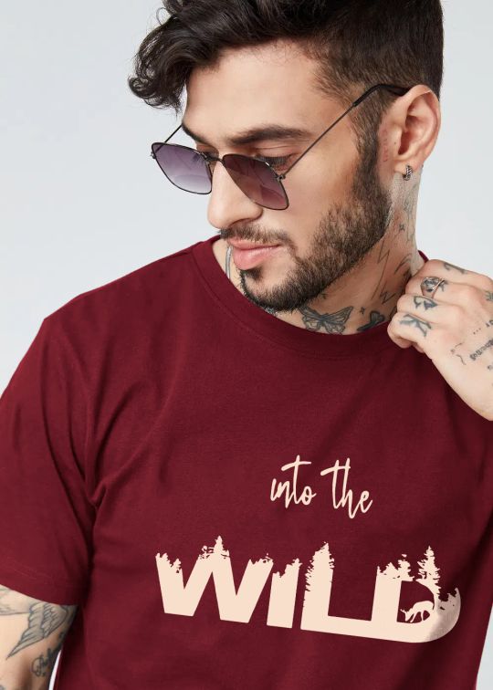 Into The Wild Maroon Half Sleeve T-Shirt For Men