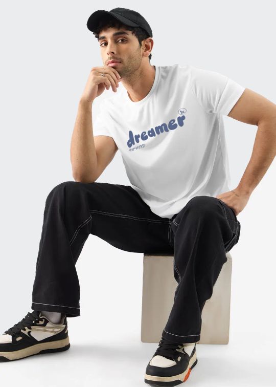 Dreamer White Half Sleeve t-Shirt For Men