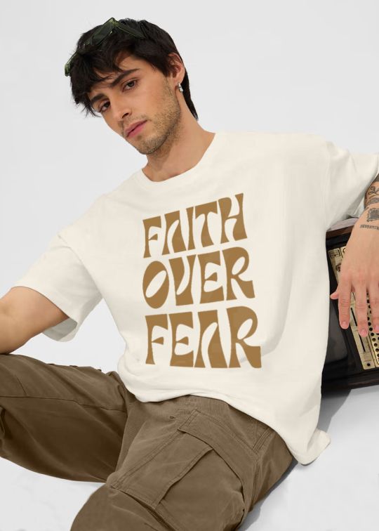 Faith Over Fear Egg Shell Half Sleeve T-Shirt For Men