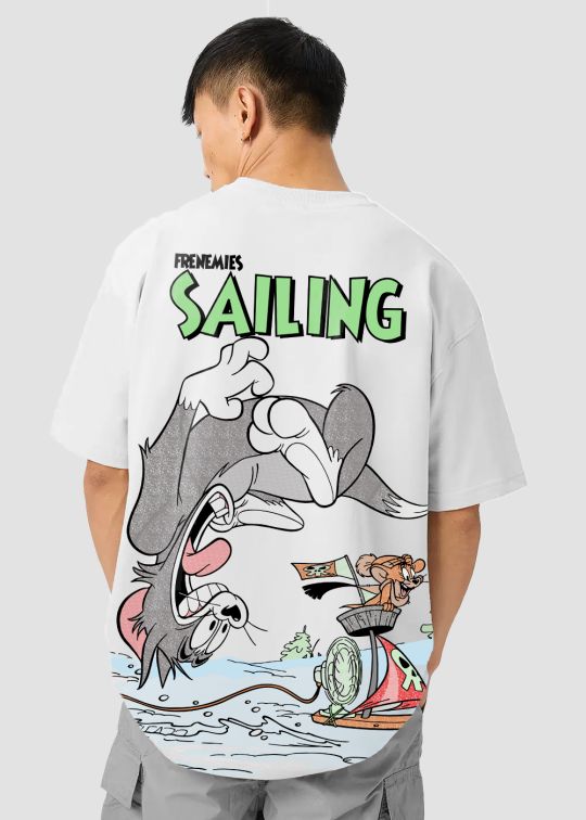 Tom & Jerry Sailing Premium White Oversize T-shirt for Men
