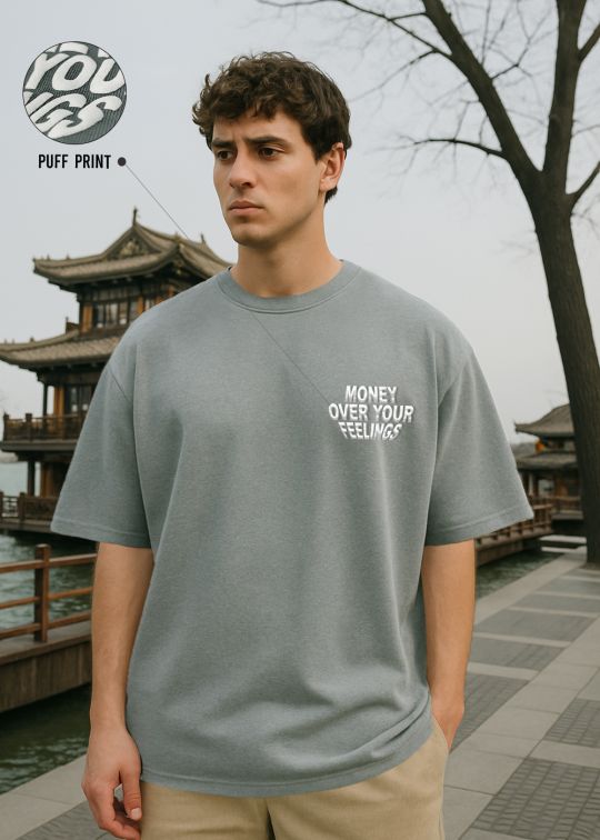 Money Over UR Feelings Premium Ultimate Grey Oversized T-shirt For Men