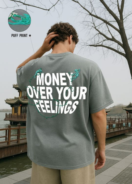 Money Over Your Feelings Premium Ultimate Grey Oversized T-shirt For Men