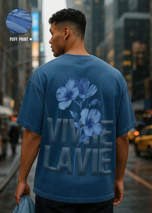 Floral Vivre La Vie Premium Denim Oversized T-shirt For Men