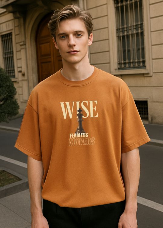 Wise Fearless Movers Premium Rust Oversized T-shirt For Men