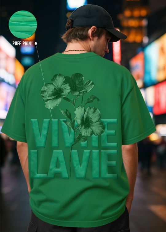 Floral Vivre La Vie Premium Emerald Green Oversized T-shirt For Men