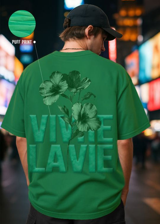 Floral Vivre La Vie Premium Emerald Green Oversized T-shirt For Men