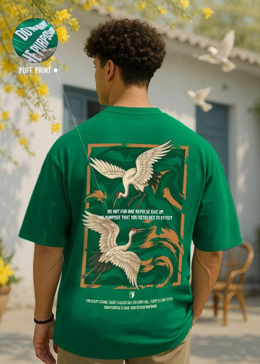 Korean Crane Premium Emerald Green Oversized T-shirt For Men