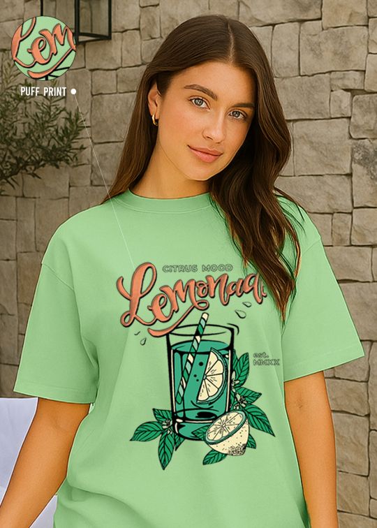 Cirtus Mood Lemonade Sea Green Oversized T-shirt For Women