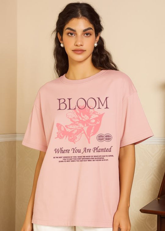 Bloom Baby Pink Oversized T-shirt For Women