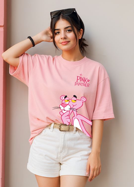 Pink Panther Baby Pink Oversized T-shirt For Women