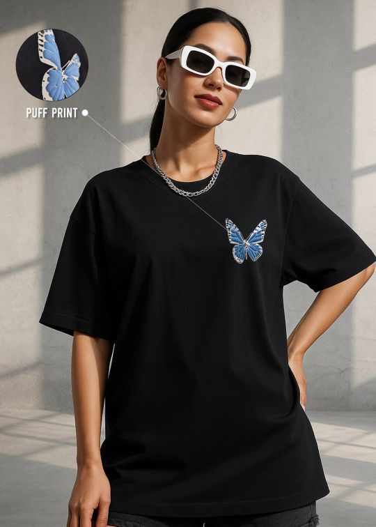 Angel Wings Women Oversized T shirt Black