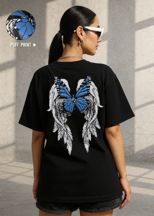 Angel Wings Women Oversized T shirt Black
