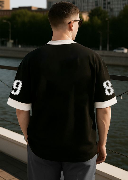 Formula One Black & White Color Block Oversized T-shirt For Men
