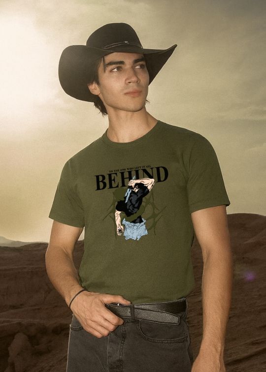 Behind Olive Half Sleeve T-shirt For Men