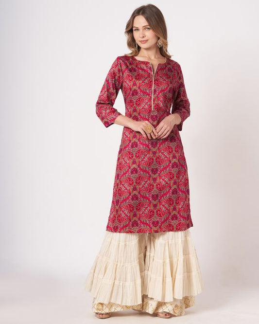 Red Floral Printed Kurta For Women