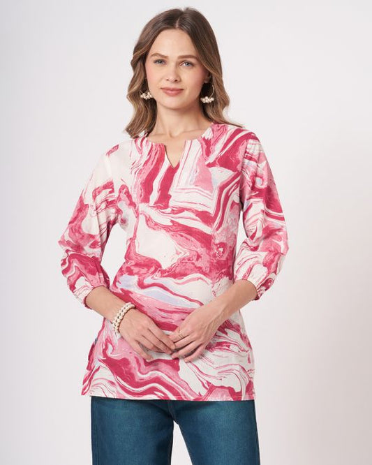 White Marble Printed Short Kurti For Women