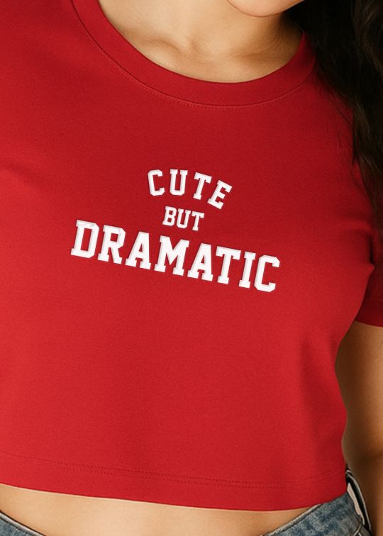Cute But Dramatic Crop Red Half Sleeve T-shirt For Women