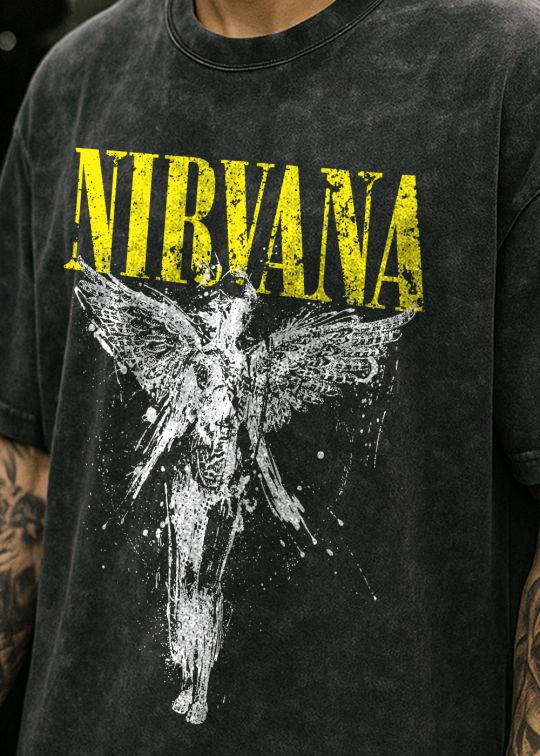 Nirvana Black Overdyed Oversized Half Sleeve T-shirt For Man