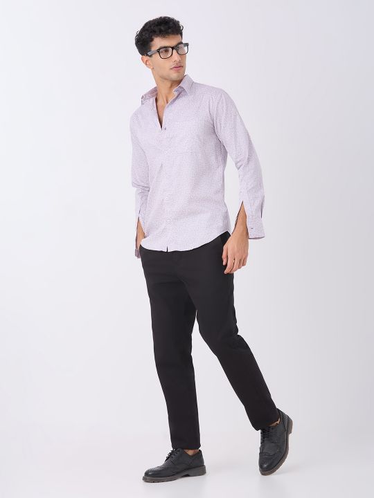 Lavender Micro Print Cotton Shirt with Long Sleeves