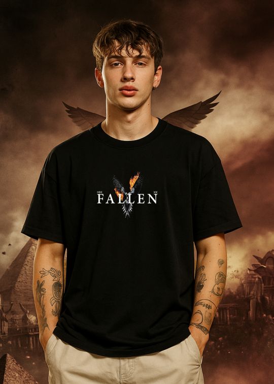 FALLEN BIRD PREMIUM BLACK OVERSIZED T-SHIRT FOR MEN