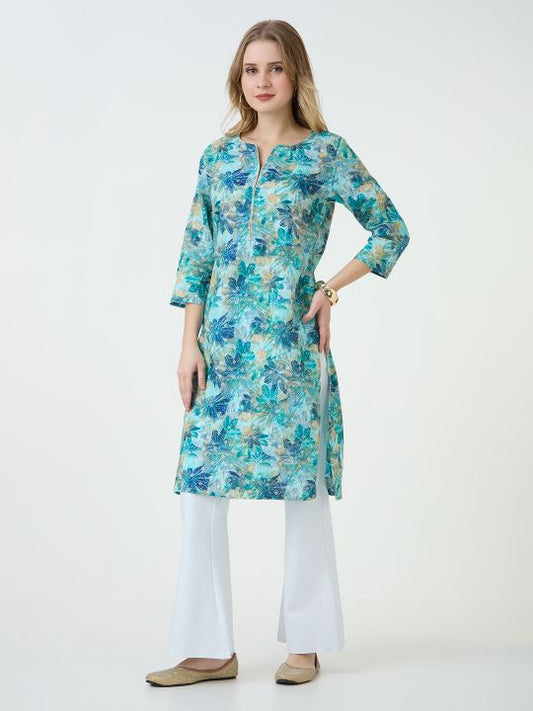 Firozi Floral Printed Kurta For Women