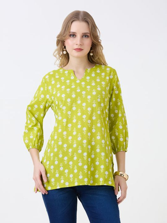 Gold Floral Short Kurta For Women