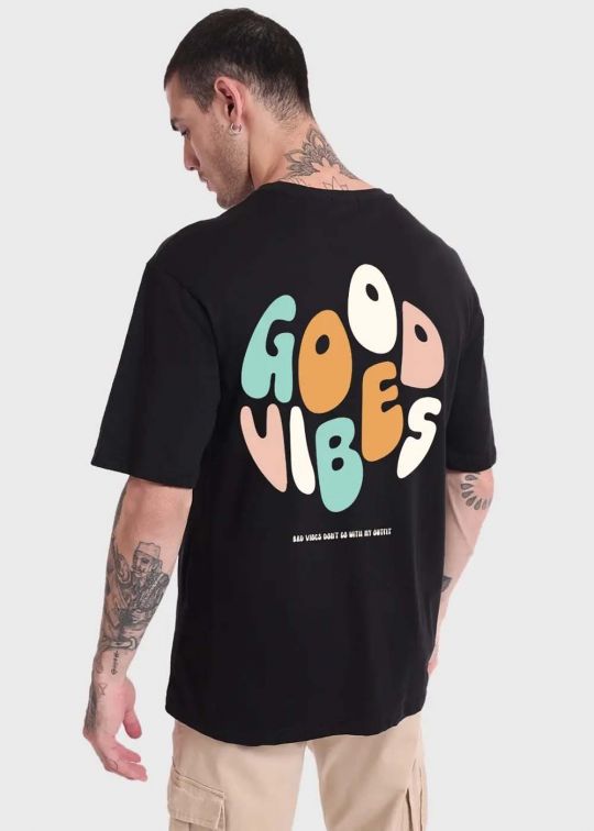 Star Good Vibes Black Oversized T-Shirt For Men