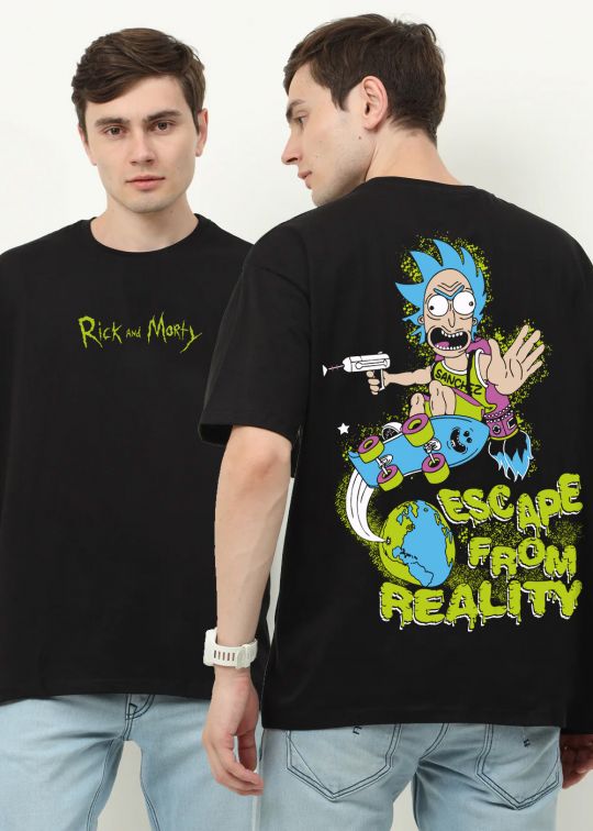 Rick And Morty Black Oversized T-Shirt For Men