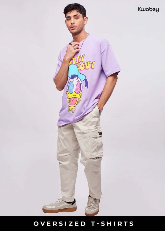 Stay Groovy Lilac Oversized T-shirt For Men