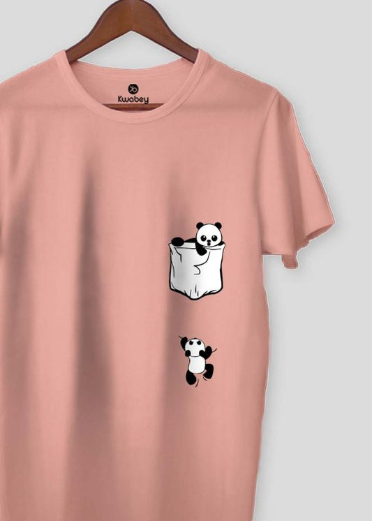 Climb Panda Pastel Pink Half Sleeve T-shirt For Men