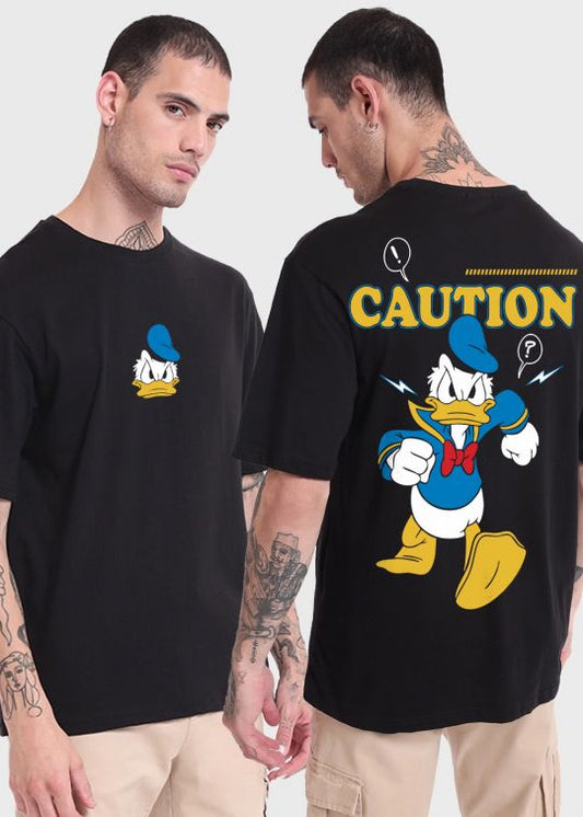 Caution Black Oversized T-shirt For Men