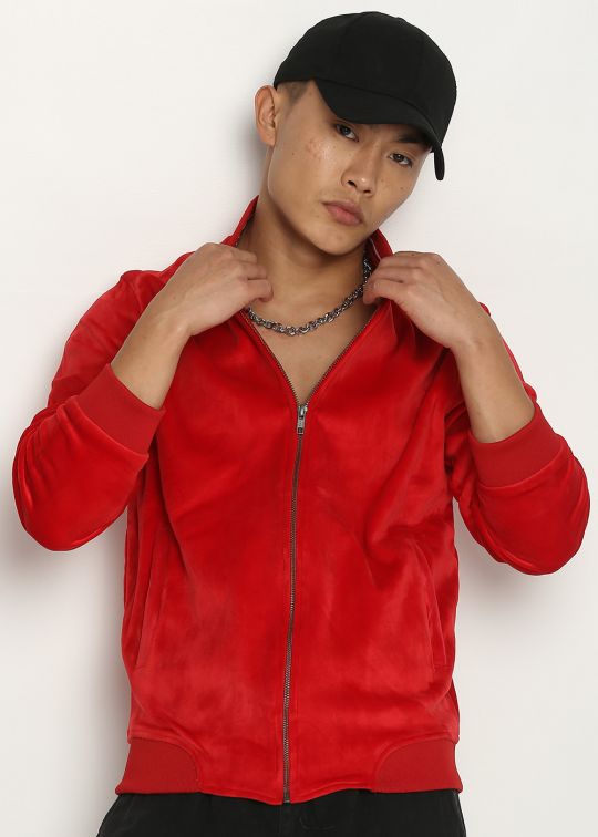 Premium Suede Red Bomber Jacket For Men