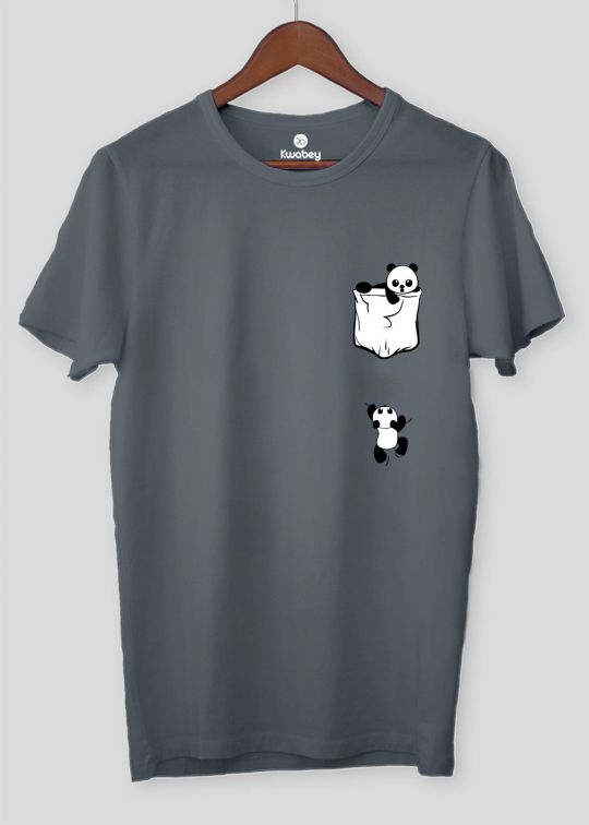 Climb Panda Stone Grey Half Sleeve T-shirt For Men