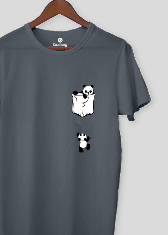 Climb Panda Stone Grey Half Sleeve T-shirt For Men