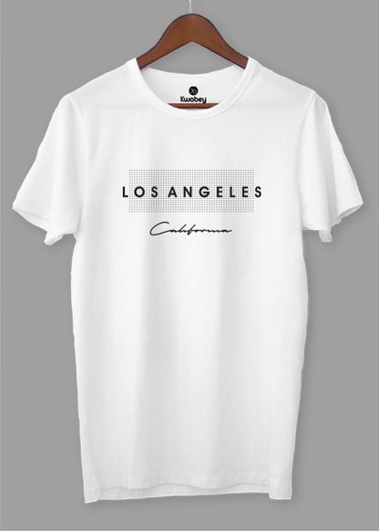 California Los Angeles White Half Sleeve T-Shirt For Men