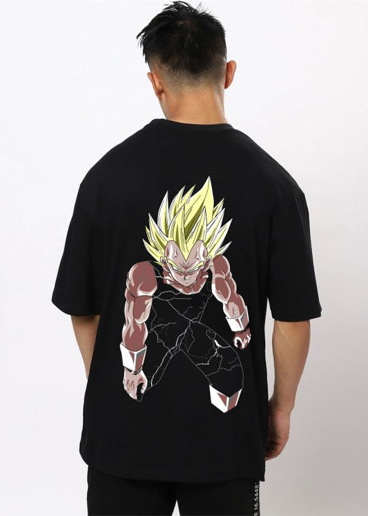 DB Anime Vegeta Printed Black Oversized T-Shirt For Men