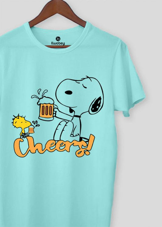 Cheers Snoopy Aqua Half Sleeve T-Shirt For Men