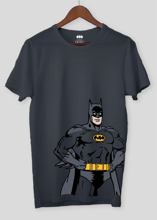 Batman Side Print Stone Grey Half Sleeve T-Shirt For Men