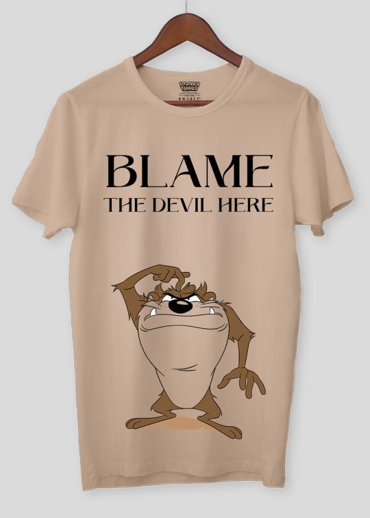 Blame The Genius Here Taz Beige Half Sleeve T-Shirt For Men