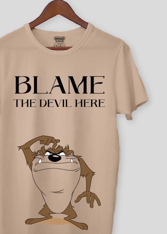 Blame The Genius Here Taz Beige Half Sleeve T-Shirt For Men