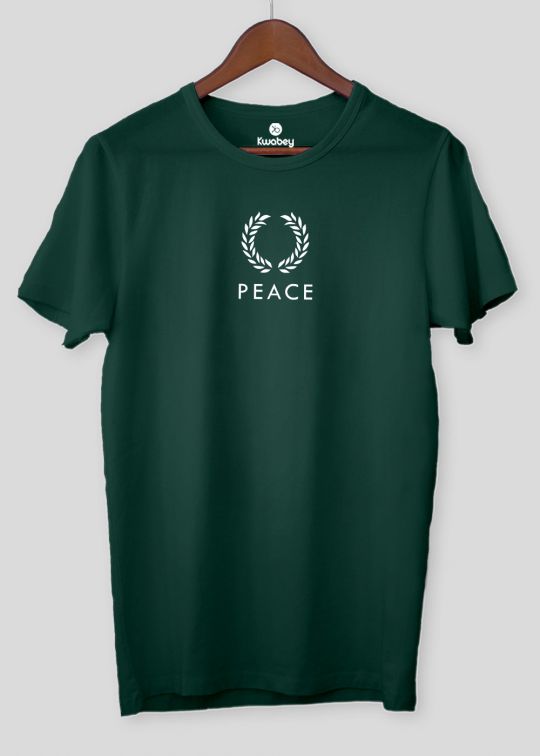 Bottle Green Peace Half Sleeve T-Shirt For Men