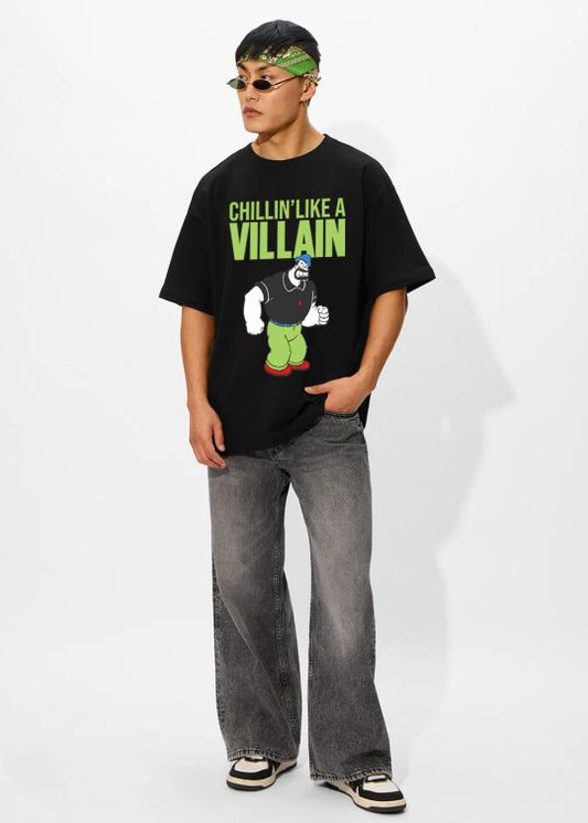 Chillin Like A Villain Black Oversized T-Shirt For Men