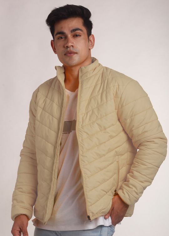 Beige Puffer Jacket For Men